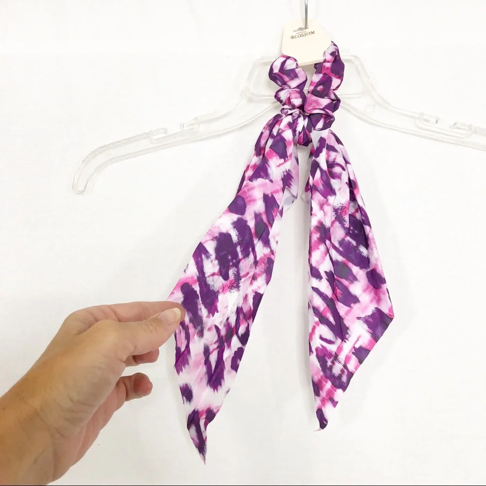NEW Blossom Tie Dye Scarf with Elastic Hair Tie, Purple Pink